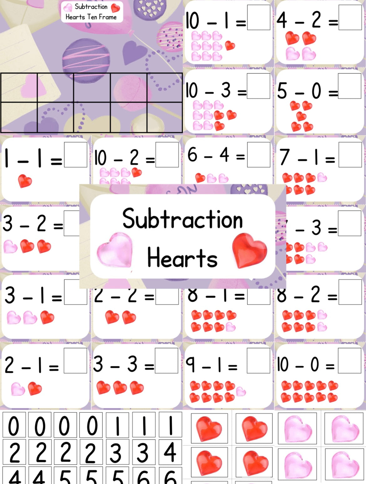 Subtraction Hearts 10 and Under